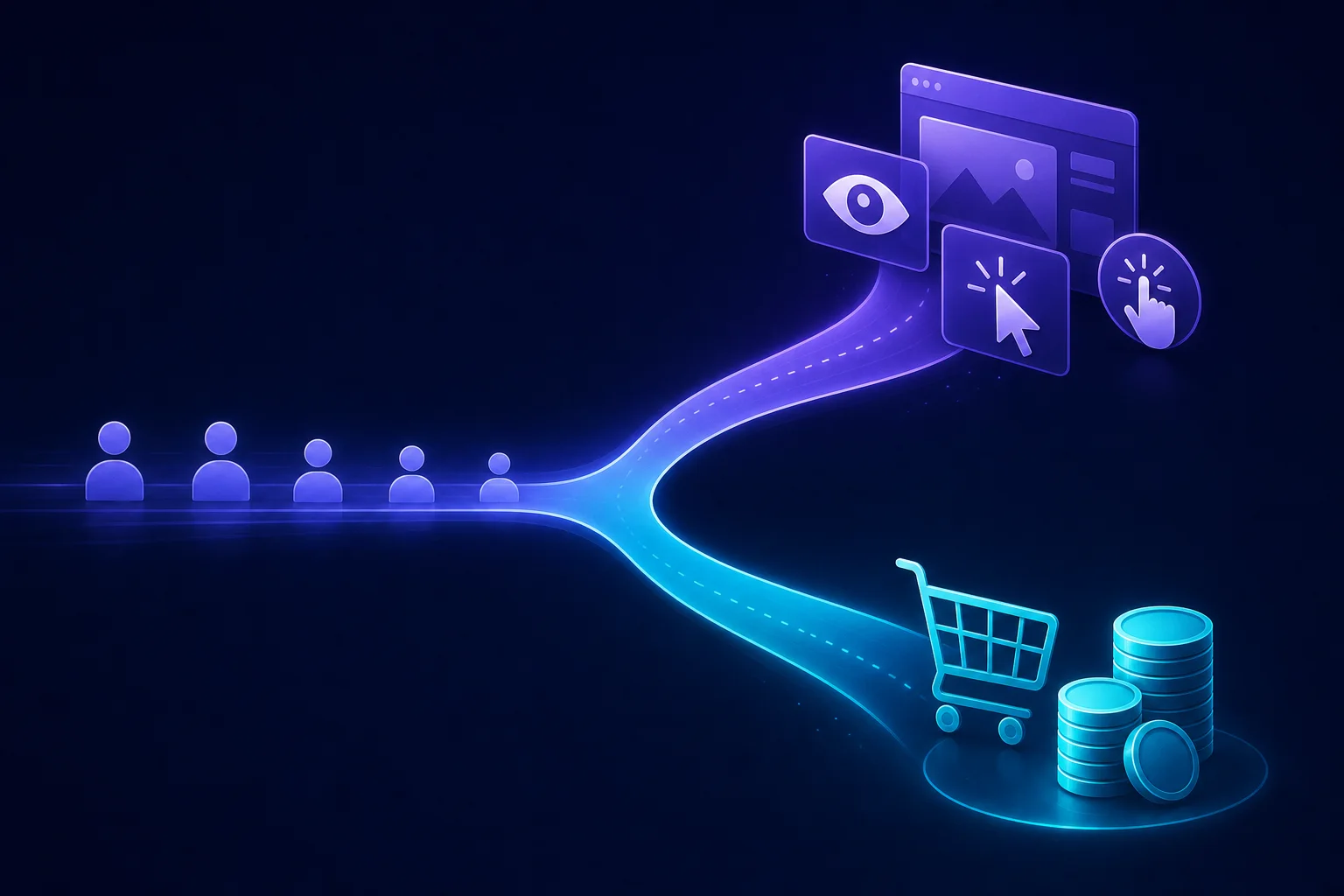Illustration: two paths from website traffic — one to ad impressions and clicks, one to affiliate sales and commissions