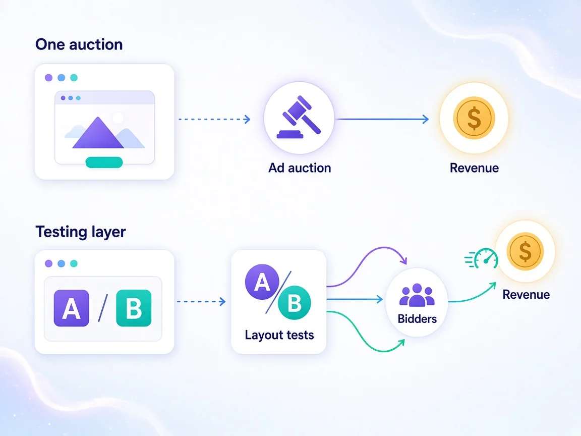 How Ezoic layers testing and multiple demand sources on top of a site